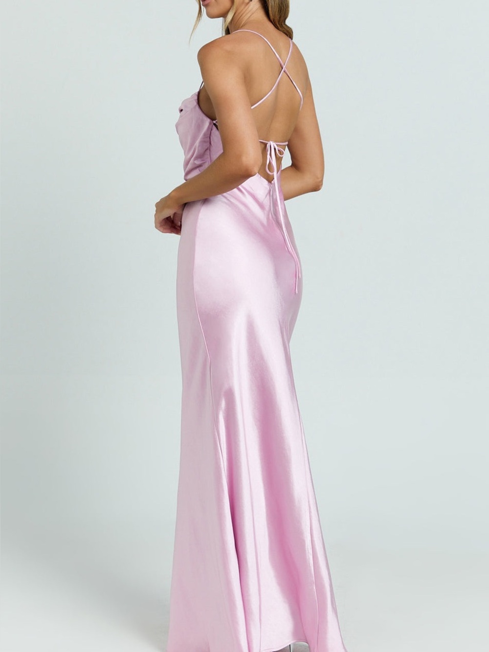 NWT REVOLVE Australia SHOWPO Hanna pink satin cowlneck maxi dress US 2 - Picture 3 of 9